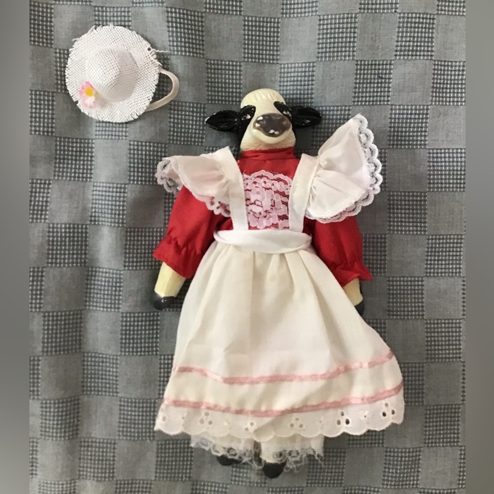 Cute Cow Doll in dress and bloomers 9”